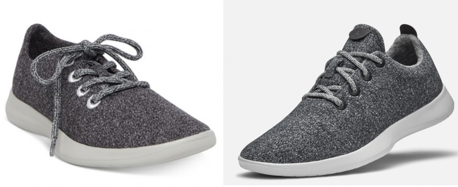 Steve Madden's Traveller sneaker (left) & Allbirds' Wool Runner (right)