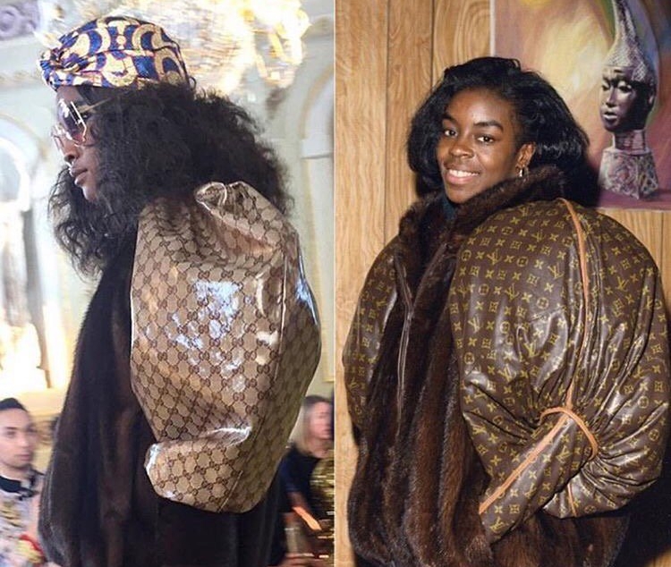  Gucci Cruise 2018 (left) and Dapper Dan's jacket circa 1980 (right) 