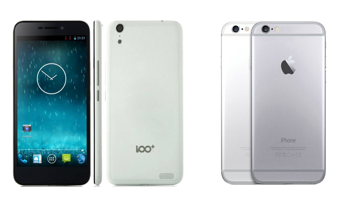 Baili's 100C phone (left) and Apple's iPhone (right)