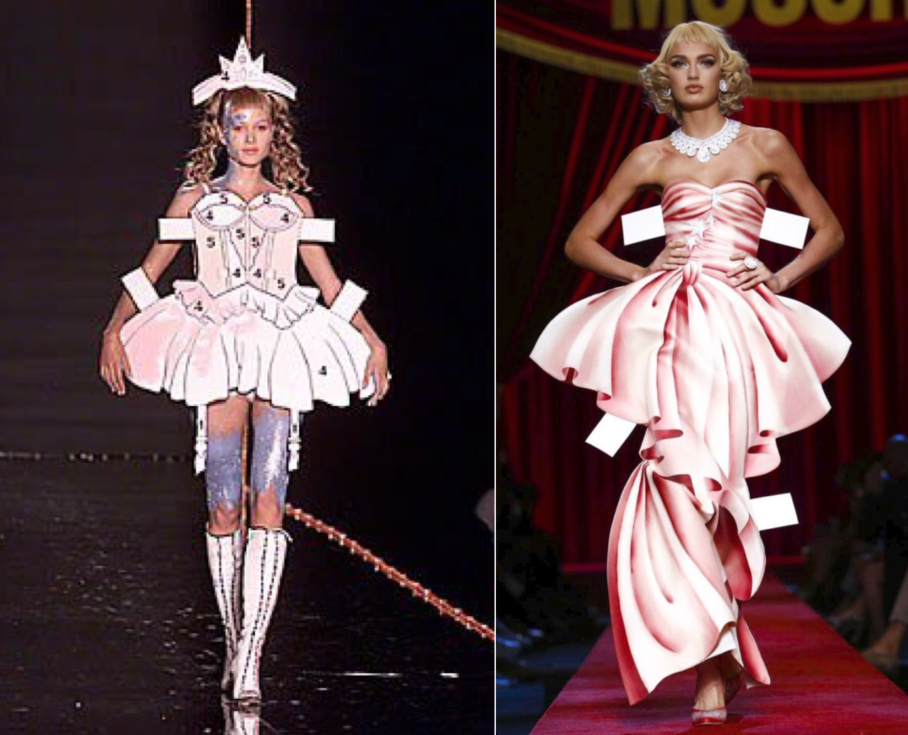 John Galliano F/W 2000 (left) and Moschino S/S 2017 (right)