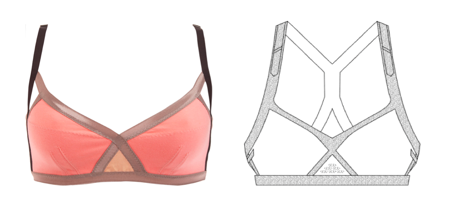 VPL's Insertion Bra (left) & a Drawing of Reebok's patent-protected bra (right)