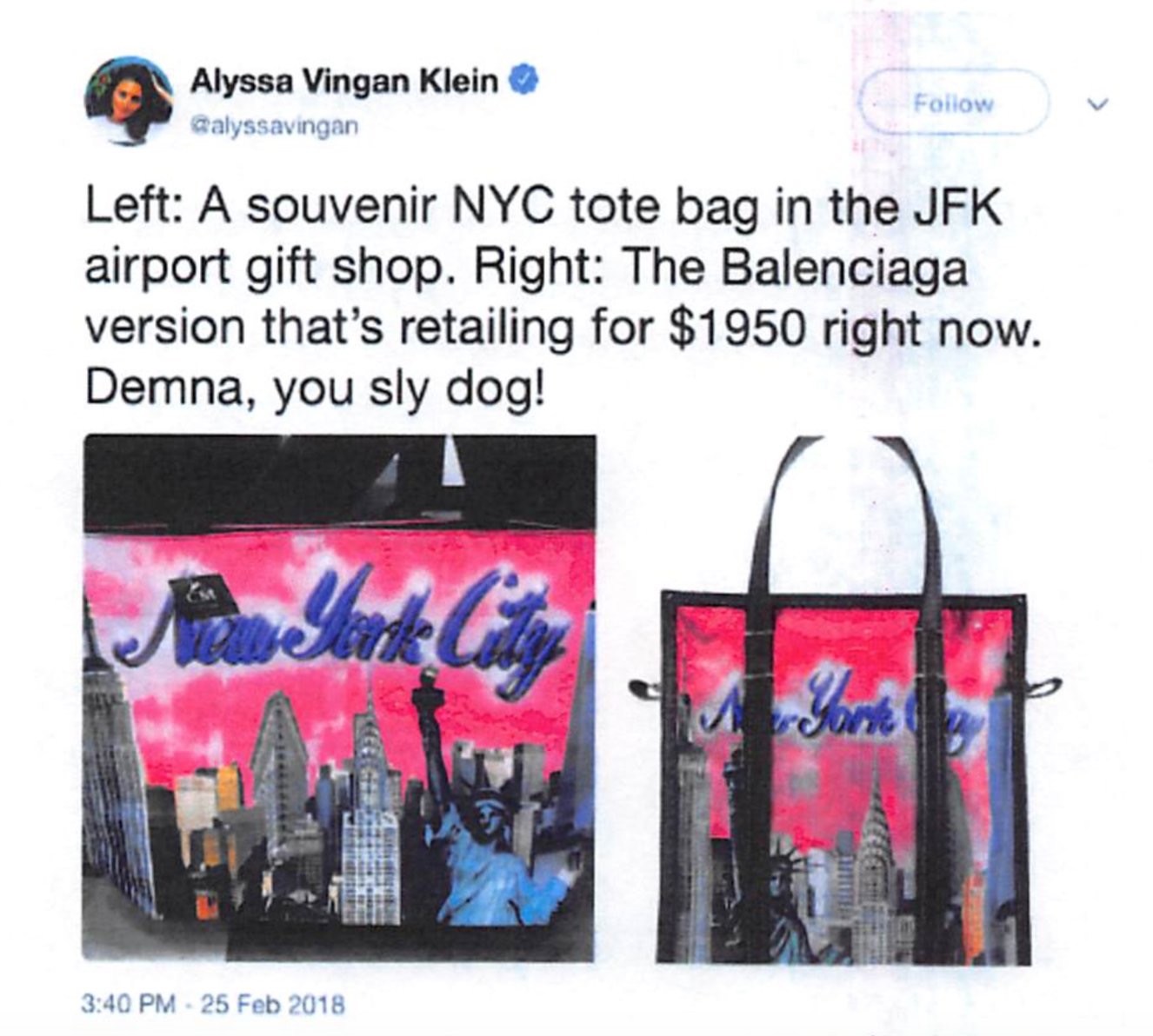 Balenciaga is being sued over its kitschy New York bag
