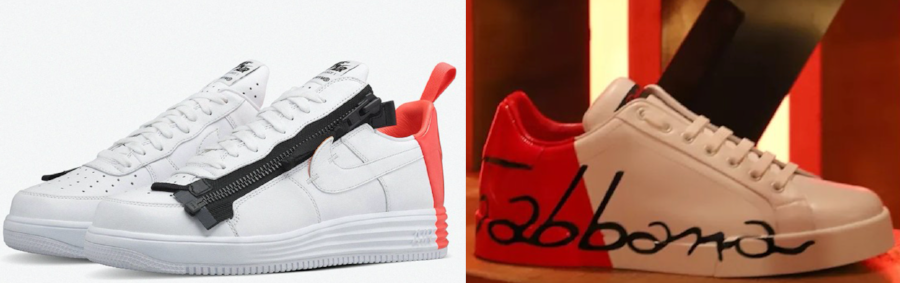  ACRONYM x Nike sneaker (left) & Dolce & Gabbana sneaker (right) 
