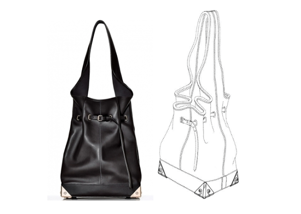 Wang's Robyn bag (left) & the drawing from his patent application (right)