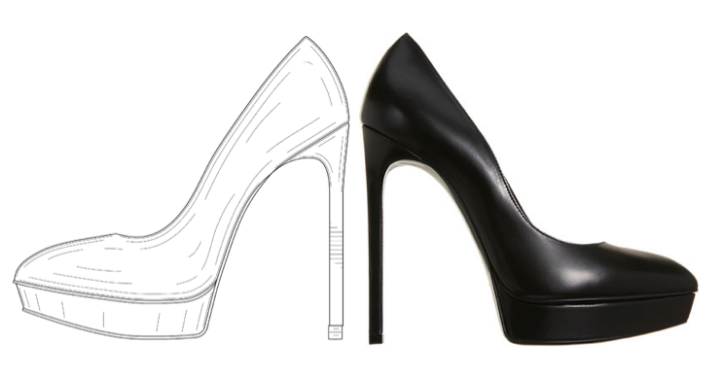A drawing from YSL's patent registration (left) & the Janis style shoe (right)