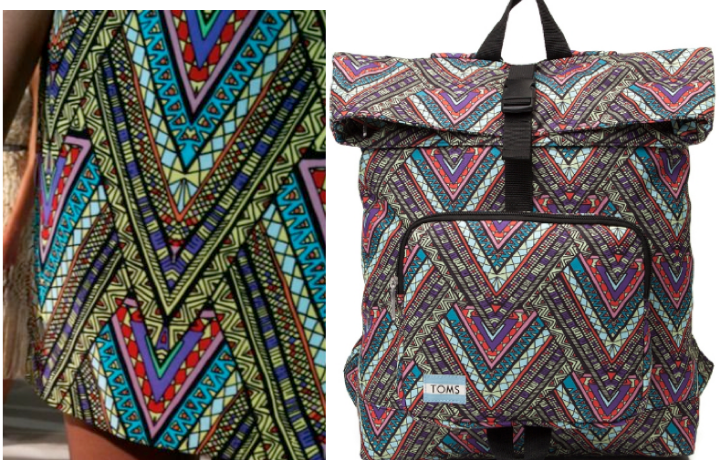 Mara Hoffman's Tee Pees print (left) and Toms' Backpack (right)