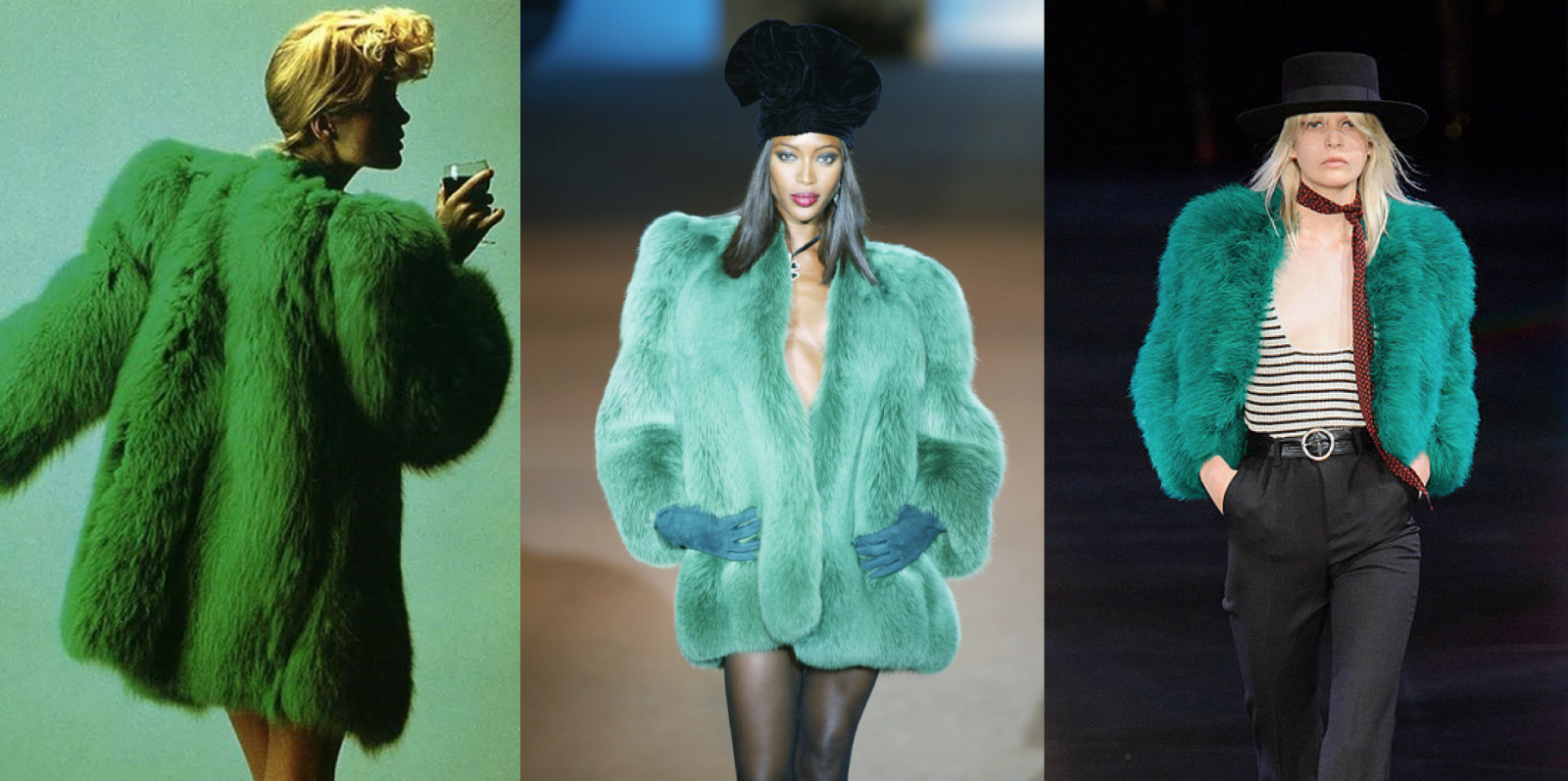 YSL 1971 (left), 2002 (center) and Spring/Summer 2015 (right)