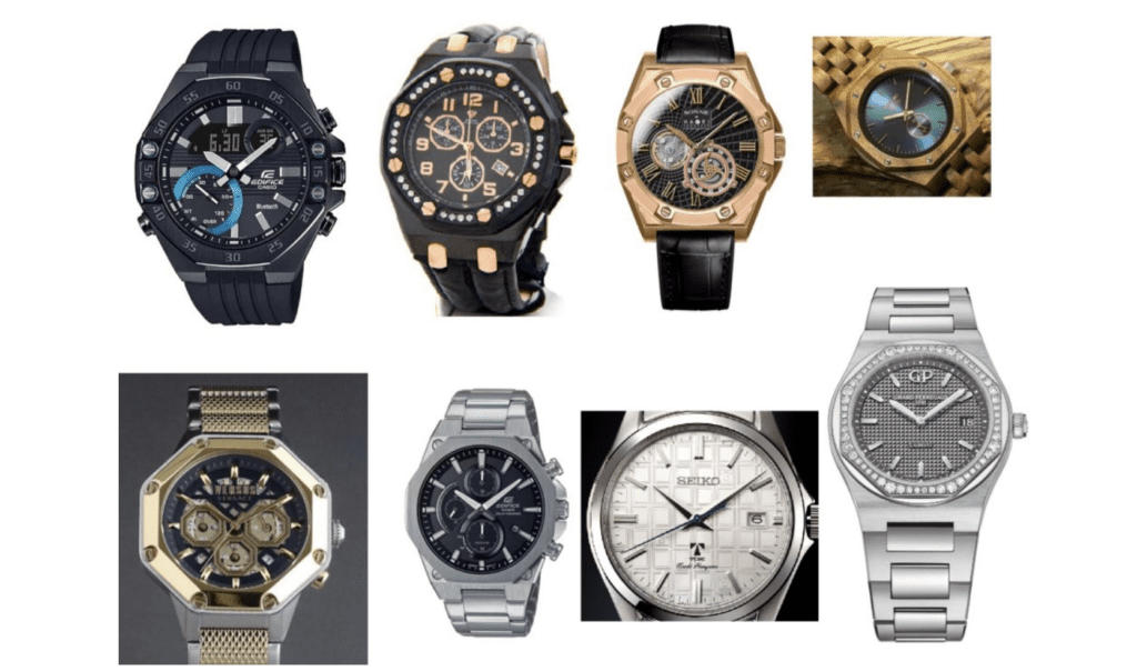 A number of octagonal watches