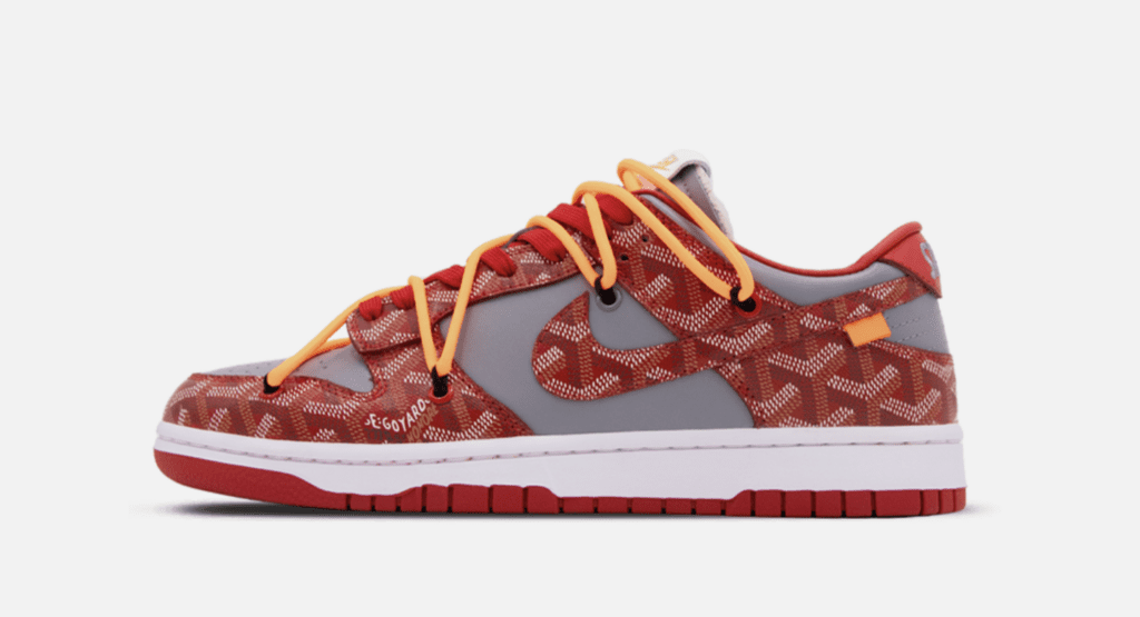 A Nike sneaker customized with Goyard canvas 